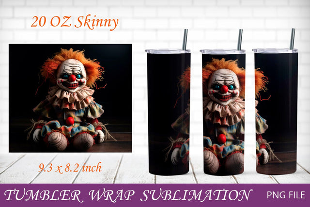 Tumbler wrap with scary clown, Horror halloween 20 oz png Sublimation AnastasiyaArtDesign 