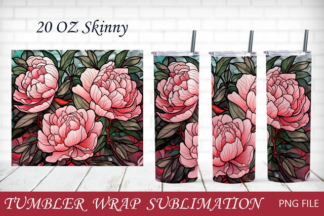 Tumbler wrap with stained glass flowers, Peonies 20 oz tumbler sublimation Sublimation AnastasiyaArtDesign 