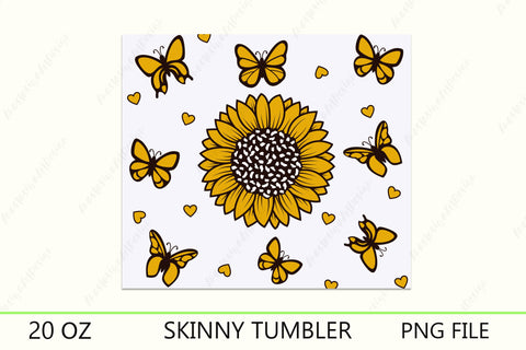 Tumbler wrap with sunflower and butterfly, 20 oz skinny tumbler sublimation Sublimation AnastasiyaArtDesign 