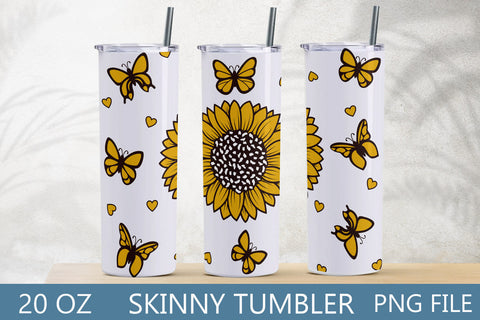 Tumbler wrap with sunflower and butterfly, 20 oz skinny tumbler sublimation Sublimation AnastasiyaArtDesign 