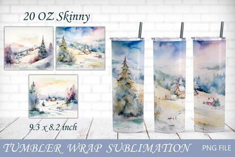 Tumbler wrap with winter landscape png, Christmas 20 oz tumbler Sublimation AnastasiyaArtDesign 