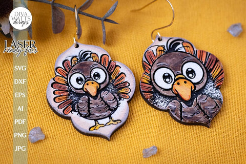 Turkey Earrings SVG For Laser Fall Earrings Cute Turkey Glowforge Earrings SVG For Laser Turkey Earrings SVG Autumn Earrings svg Fall Turkey SVG Diva Watts Designs 