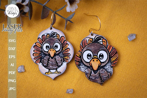 Turkey Earrings SVG For Laser Fall Earrings Cute Turkey Glowforge Earrings SVG For Laser Turkey Earrings SVG Autumn Earrings svg Fall Turkey SVG Diva Watts Designs 