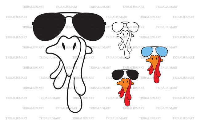 Turkey face with aviator sunglasses SVG TribaliumArtSF 