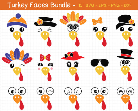 Turkey Faces Bundle Svg, Thanksgiving Turkey Faces Svg SVG SvgMonkeys 