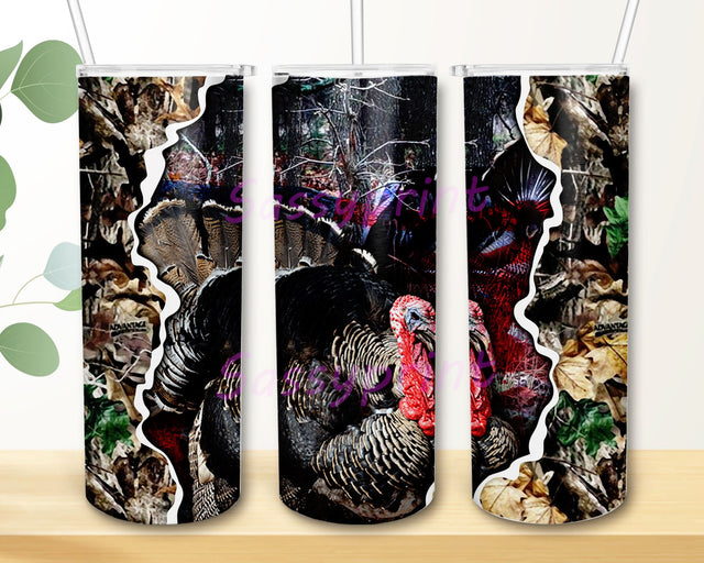 Turkey Hunting, Camouflage, Turkey, 20oz Skinny Tumbler PNG, Sublimation Design, Digital Download for Straight Tumbler Wraps Templates Sublimation sassyprint 