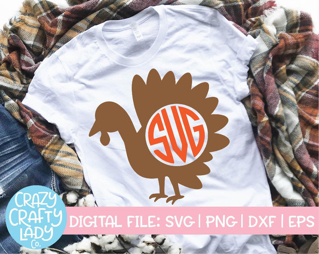 Turkey Monogram Frame | Thanksgiving SVG Cut File SVG Crazy Crafty Lady Co. 