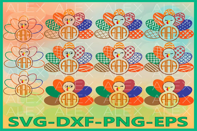 Turkey SVG, Thanksgiving Monogram SVG AlexSVGStudio 