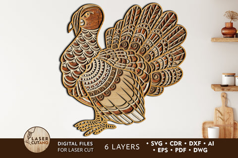 TURKEY, THANKSGIVING Day Multilayer Laser Cut File, Mandala, Paper Craft SVG LaserCutano 