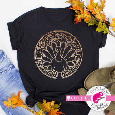Turkey Thanksgiving word art circle svg png dxf SVG Chameleon Cuttables 