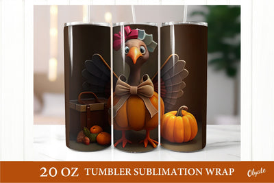 Turkey Tumbler Wrap. 20 OZ Skinny Tumbler. Thanksgiving PNG Sublimation Olga Terlyanskaya 
