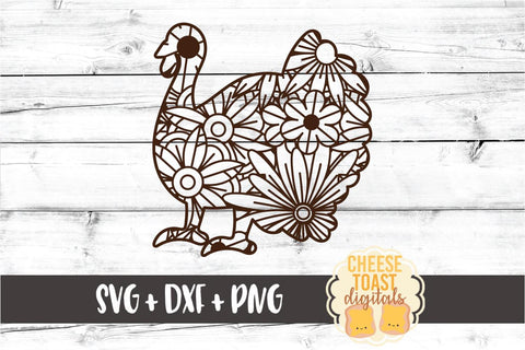 Turkey Zen Doodle Mandala - Thanksgiving SVG PNG DXF Cut Files SVG Cheese Toast Digitals 