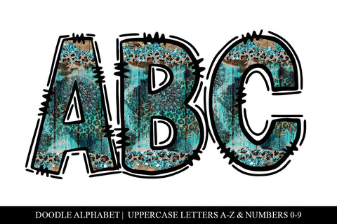 Turquoise And Cheetah Southwestern Doodle Letters Sublimation BijouBay 