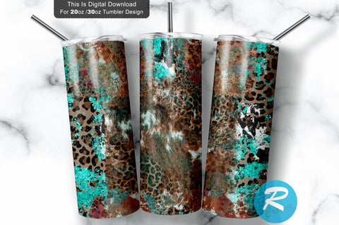 Turquoise Cowhide Leopard 20 oz / 30 oz Tumbler PNG Sublimation Regulrcrative 