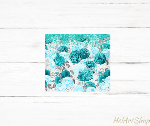 Turquoise Floral Tumbler PNG, Bouquets SKINNY TUMBLER Png Sublimation _HelArtShop_ 