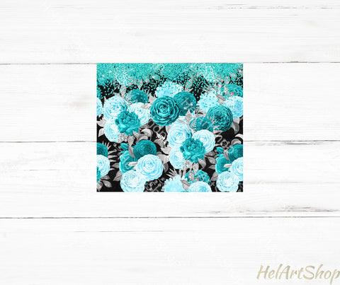 Turquoise Floral Tumbler PNG, Bouquets SKINNY TUMBLER Png Sublimation _HelArtShop_ 