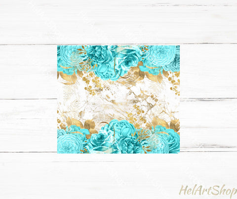 Turquoise Floral Tumbler PNG, Marble SKINNY TUMBLER 20 OZ PNG Sublimation _HelArtShop_ 