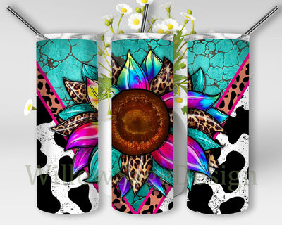 Turquoise Gem Stone Cow 20oz Skinny Tumbler Png, Western Sunflower Tumbler, Tie Dye Sunflowers Leopard Tumbler, Tie Dye Sunflower Sublimation WillowSageDesign 