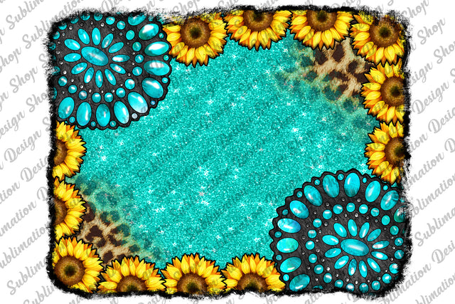 Turquoise Glitter Sunflowers Background Png, Sunflowers Png, Turquoise Gemstone Png, Leopard Png, Sublimation, Western Png, Digital Download Sublimation SublimationDesignShop 
