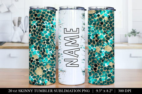 Turquoise & Gold Abstract Tumbler Wrap - 20oz Skinny Tumbler Sublimation BijouBay 