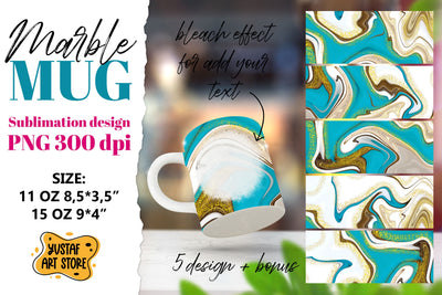 Turquoise gold marble sublimation mug wrap 5 design & bonus Sublimation Yustaf Art Store 