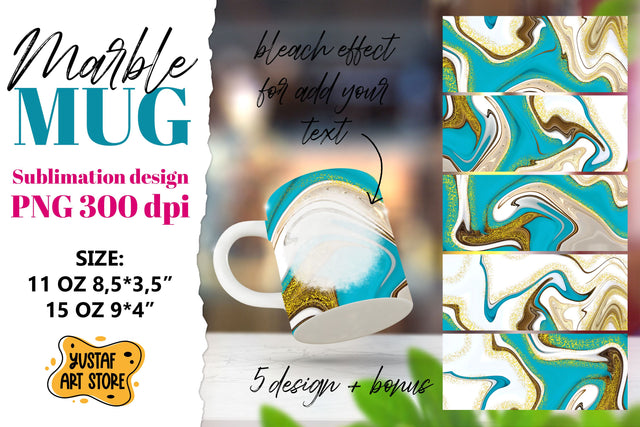 Turquoise gold marble sublimation mug wrap 5 design & bonus Sublimation Yustaf Art Store 