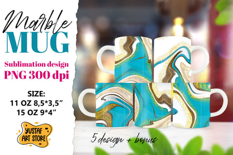 Turquoise gold marble sublimation mug wrap 5 design & bonus Sublimation Yustaf Art Store 
