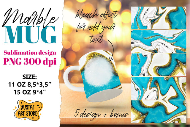 Turquoise gold marble sublimation mug wrap bundle.5 design Sublimation Yustaf Art Store 