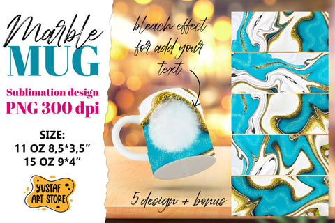 Turquoise gold marble sublimation mug wrap bundle.5 design Sublimation Yustaf Art Store 