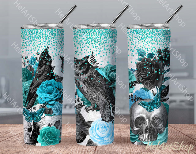 Turquoise Gothic Tumbler PNG, Halloween SKINNY TUMBLER Png Sublimation _HelArtShop_ 
