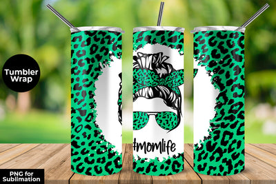 Turquoise Green Light Leopard momlife 20 oz Skinny Tumbler Wrap Sublimation Design Sublimation Sublimatiz Designs 