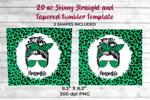 Turquoise Green Light Leopard momlife 20 oz Skinny Tumbler Wrap Sublimation Design Sublimation Sublimatiz Designs 
