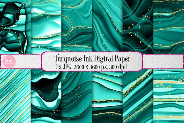 Turquoise Ink Digital Papers Texture Backgrounds Digital Pattern SineDigitalDesign 