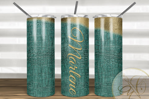 Turquoise Leather and Gold Foil 20oz Skinny Tumbler Sublimation Sublimation Marlene Campos 