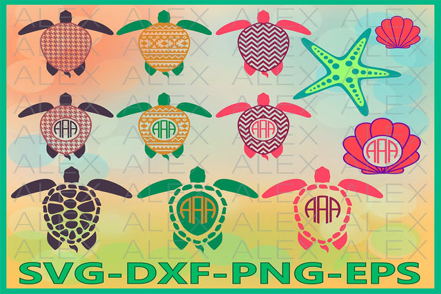 Turtle Monogram Frame SVG, Animals Silhouettes SVG AlexSVGStudio 