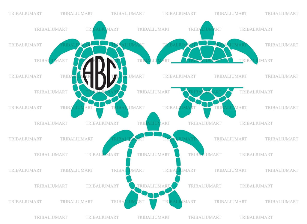 Turtle Monogram. Cut files for Cricut. Clip Art silhouettes (eps, svg ...