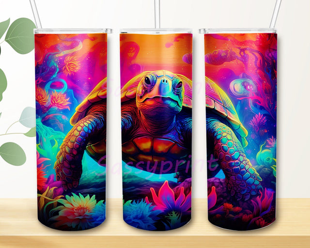 Turtle Neon Floral Rainbow Background Island 20oz Skinny Tumbler Png, Colorful Turtle Neon Tumbler, Turtle Tumbler, Cute Turtle Tumbler Sublimation sassyprint 