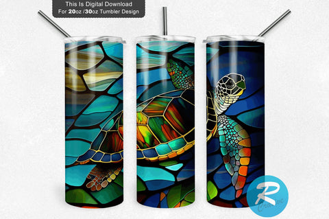 Turtle stained glass 20 oz / 30 oz Tumbler PNG Sublimation Regulrcrative 