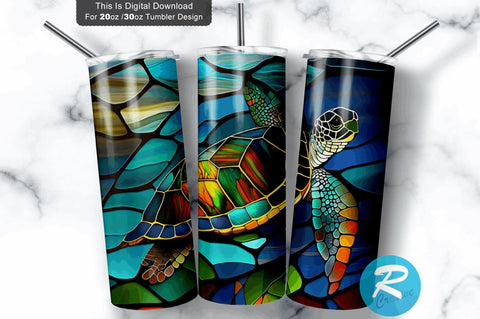 Turtle stained glass 20 oz / 30 oz Tumbler PNG Sublimation Regulrcrative 
