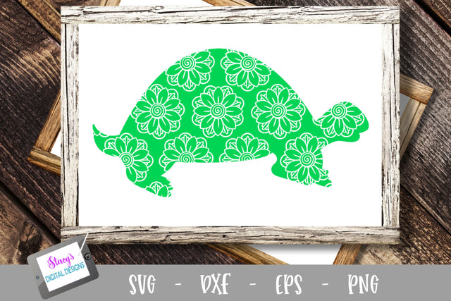 Turtle SVG - Turtle with floral mandala pattern SVG Stacy's Digital Designs 