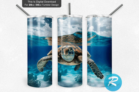 Turtle Swims In The Ocean water 20 oz / 30 oz Tumbler PNG Sublimation Regulrcrative 
