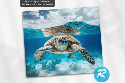 Turtle Swims In The Ocean water 20 oz / 30 oz Tumbler PNG Sublimation Regulrcrative 
