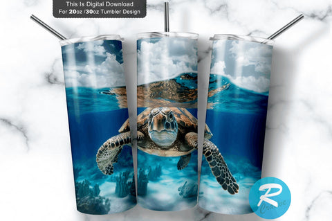 Turtle Swims In The Ocean water 20 oz / 30 oz Tumbler PNG Sublimation Regulrcrative 