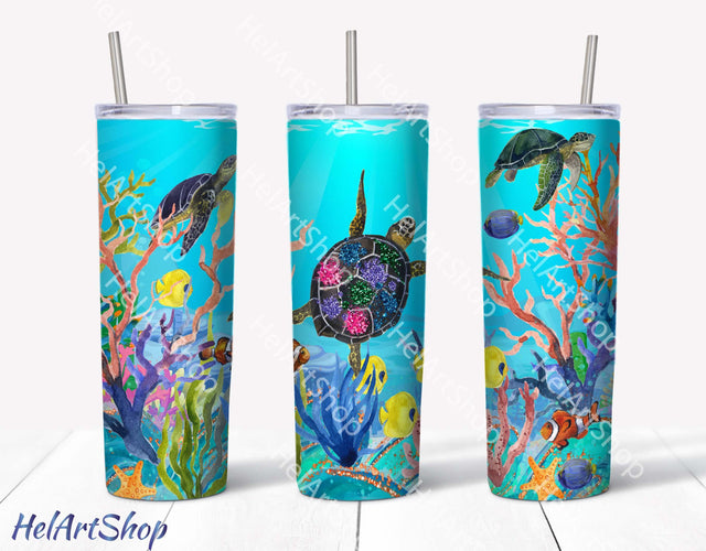 Turtle Tumbler PNG Sublimation, Ocean Skinny Tumbler Png Sublimation _HelArtShop_ 