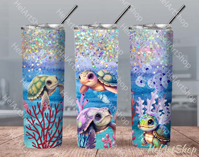 Turtle Tumbler PNG Sublimation, Under The Sea Skinny Tumbler Sublimation _HelArtShop_ 