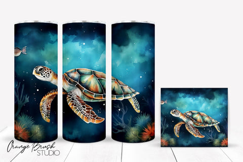 Turtle Tumbler Wrap Skinny Tumbler Sublimation Design Sublimation OrangeBrushStudio 