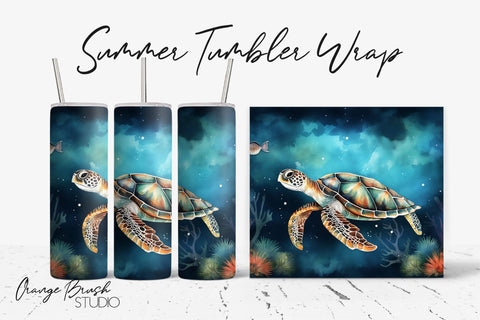 Turtle Tumbler Wrap Skinny Tumbler Sublimation Design Sublimation OrangeBrushStudio 