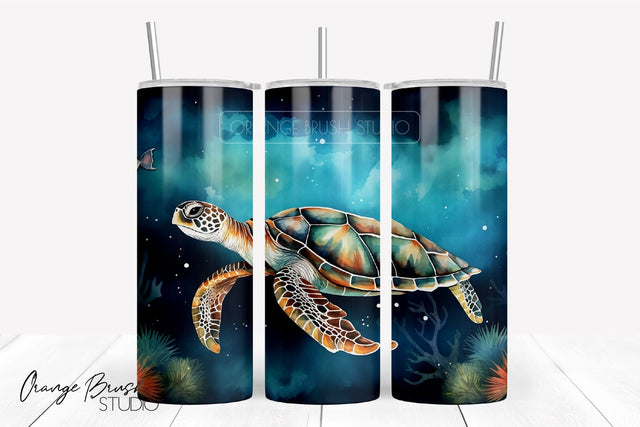 Turtle Tumbler Wrap Skinny Tumbler Sublimation Design Sublimation OrangeBrushStudio 