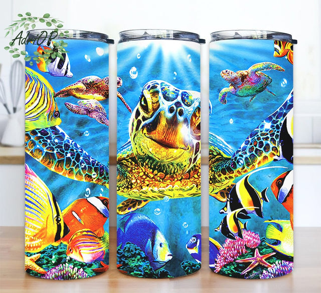 Turtle Undersea Water 20oz Skinny Tumbler Png, Turtle Tumbler, Sea Turtle Ocean Water Tumbler Wrap, Turtle Swims In The Ocean Tumbler Png Sublimation AdriOP 