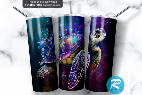 Turtles Alcohol Ink purple Glitter 20 oz / 30 oz Tumbler PNG Sublimation Regulrcrative 
